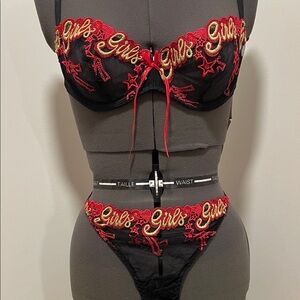 Elegant Black and Red Embroidered Bra Set